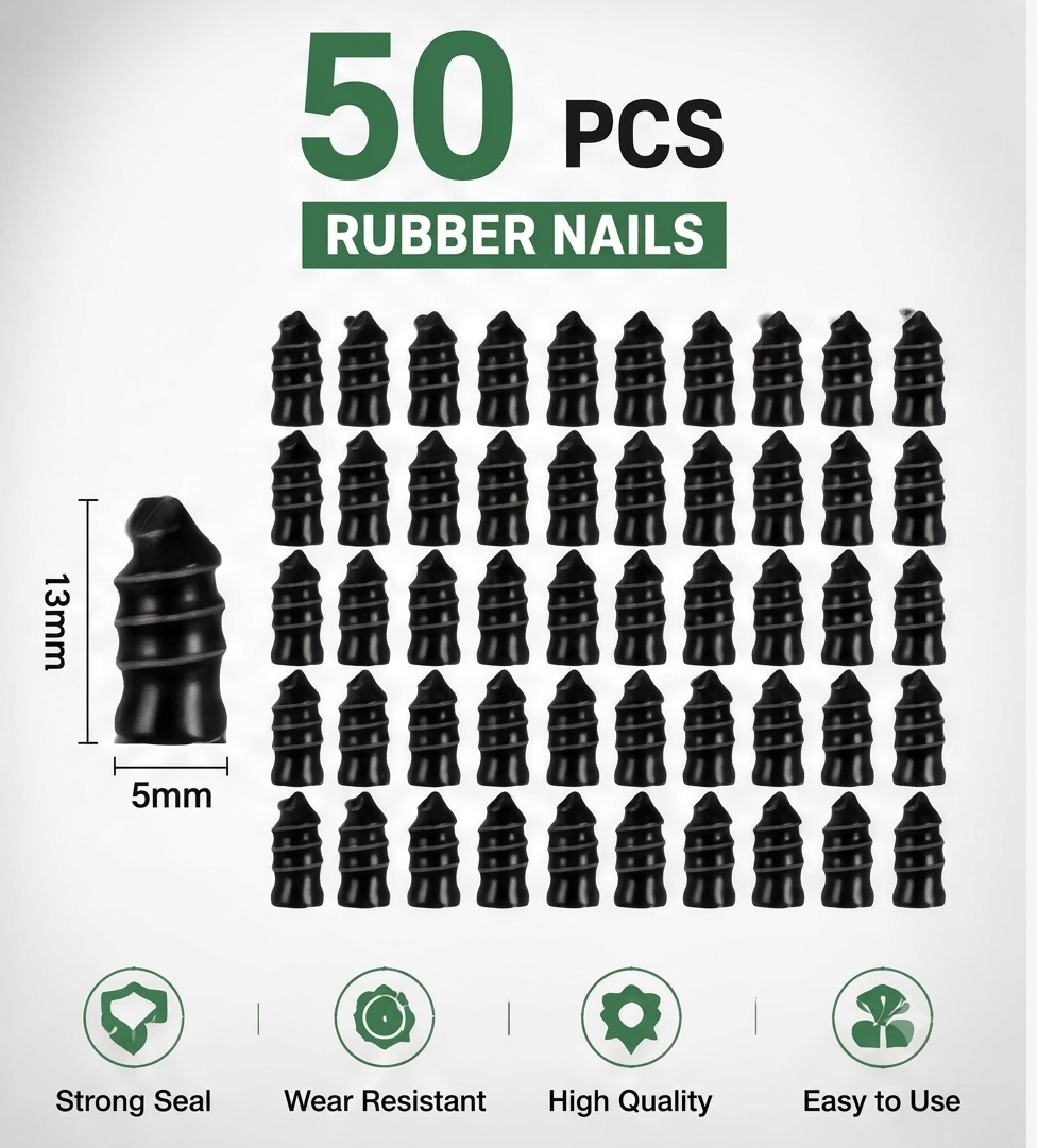 50PCS Tubeless Tire Repair Rubber Nail Kit – Quick Puncture Repair for Cars & Motorcycles | No Tire Removal Required